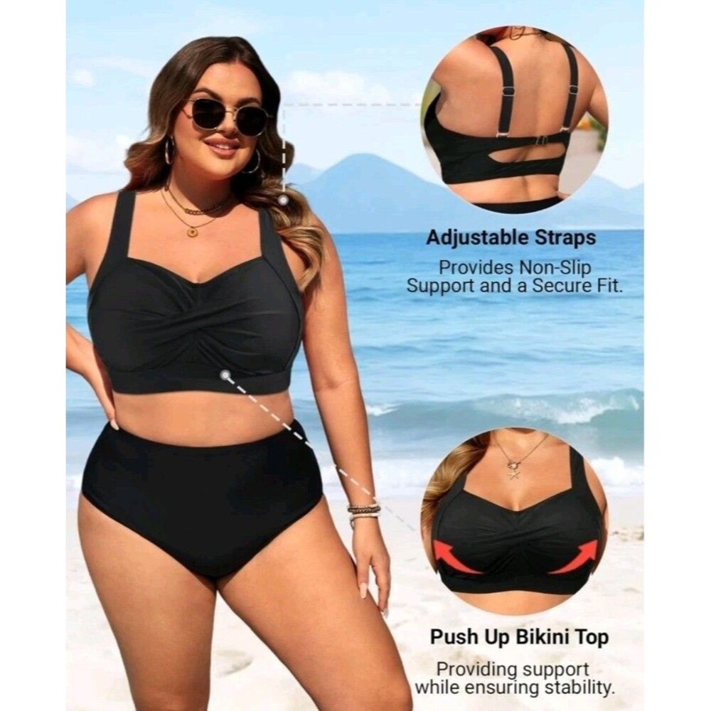 NWT Daci Women Plus Size 20W Black Push up Bikini Top Full Coverage Swimsuit Top